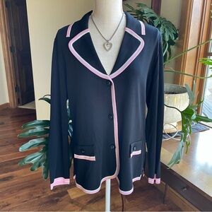Exclusively Misook Black & Pink Knit Cardigan Sweater Size Medium